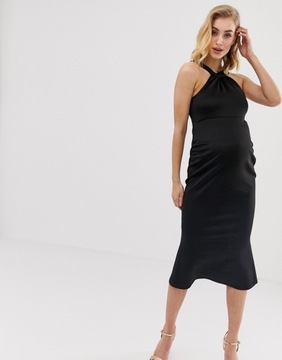 Maternity Czarna Sukienka midi ciążowa elegancka 36