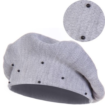 SZARY BERET KLASYCZNY DAMSKI ELEGANCKI ZIMOWY PRODUKT POLSKI MAJKA