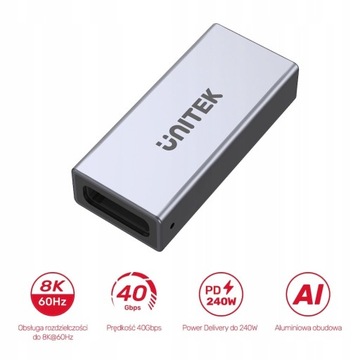 Unitek A1036GY Адаптер для ствола Разъем USB-C 4.0 USB4, USB-C (F) — USB-C (F)