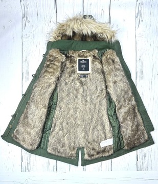 HOLLISTER HERITAGE Kurtka Parka na Futerku Damska Logowana Khaki r. S