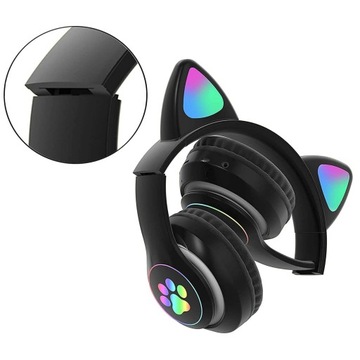 Наушники с кошачьими беспроводными ушами Bluetooth 5.0 стерео черные