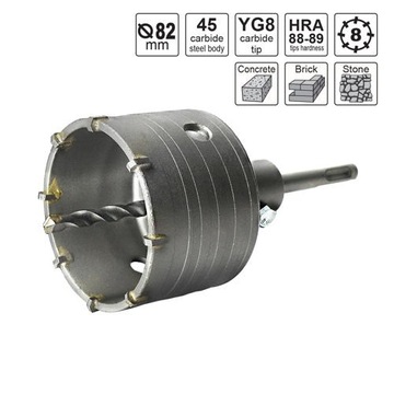 Otwornica korona do betonu 82 mm SDS plus zestaw koronka uchwyt wiertło S&R