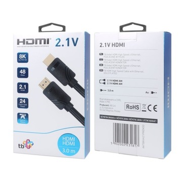 Kabel HDMI v 2.1 premium 3 m 8K Czarny Stworzon TB