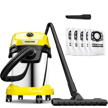 ПРОМЫШЛЕННЫЙ ПЫЛЕСОС KARCHER WD 3 STRONG STEEL СУХОЙ ВЛАЖНЫЙ НАБОР + МЕШКИ