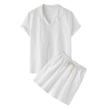 Męskie krótkie zestawy Koszula i szorty w jednolitym kolorze z wyciętymi klapami, 3XL