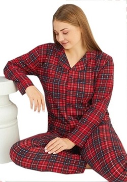 PIŻAMA DAMSKA W KRATĘ DŁUGI RĘKAW CIEPŁA BAWEŁNIANA od 2XL - 4XL