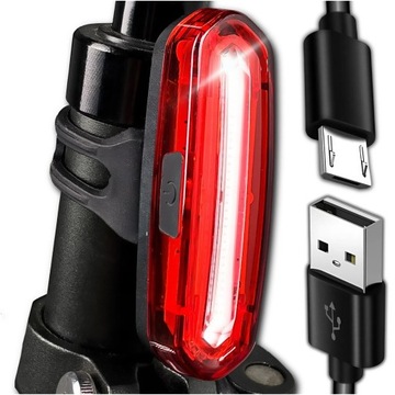 LAMPKA ROWEROWA TYLNA TYŁ ŁADOWANA USB LED COB CZERWONA AKUMULATOROWA