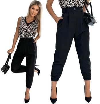 KOBIECE ELEGANCKIE SPODNIE Luźne Joggery CZARNE _M