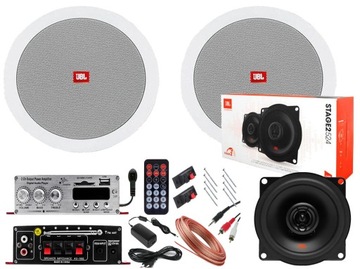NAGŁOŚNIENIE SUFITOWE ZESTAW 2 GŁOŚNIKI JBL WZMACNIACZ BLUETOOTH RADIO USB