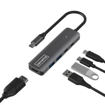 HUB ADAPTER PRZEJŚCIÓWKA USB-C 5W1 HDMI 4K 60Hz USB 3.0 DO MACBOOK PRO AIR