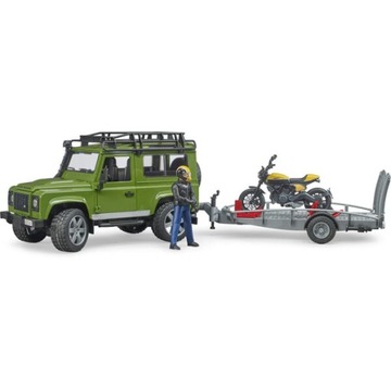 Land Rover Defender z przyczepą z motocyklem Ducat