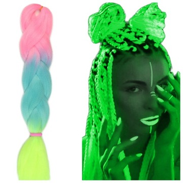 Włosy SYNTETYCZNE do warkoczyków KOLOROWE warkoczyki DOCZEPIANE ŚWIECĄCE