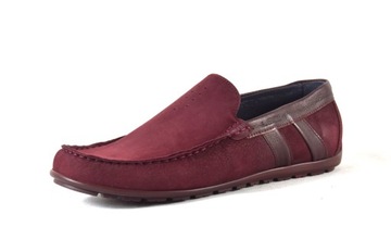 Męskie mokasyny slip-on ze skóry bordowe wsuwane polskie 971 r.45