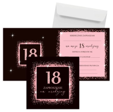 Zaproszenia na 18 urodziny Pink Glow 10 szt kopert