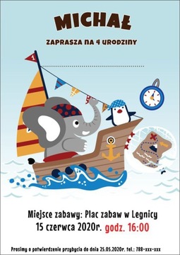 Zaproszenie urodzinowe dla chłopców statek