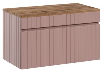 FREZOWANA Szafka pod Umywalkę PUDROWY RÓŻ Wisząca 80 cm z Blatem DĄB