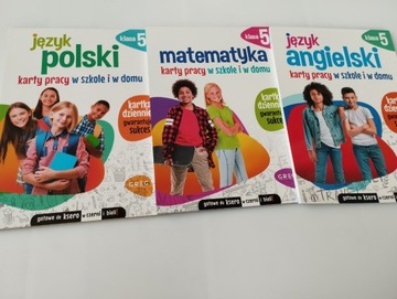 MATEMATYKA JĘZYK POLSKI ANGIELSKI kl5 Karty Pracy x3 GREG zadania ćwiczenia