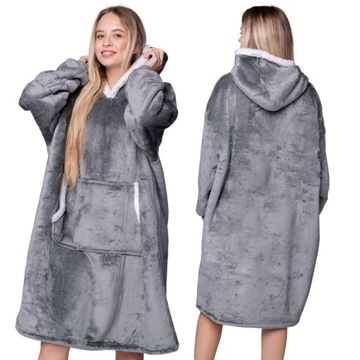 KOC BLUZA Oversize Jednolita Gruba KOCOBLUZA XXL SZARA Futrzak Bluzo Koc