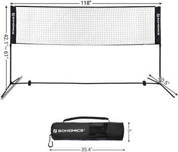 Siatka DO BADMINTONA 3m CZARNA Z REGULOWANĄ WYSOKOŚCIĄ SYQ300HV1 SONGMICS