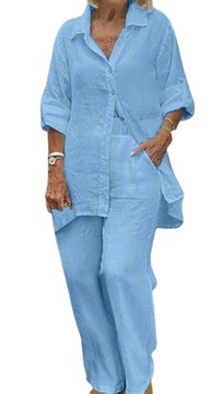 KOMPLET muślinowy koszula spodnie luźne błękit
