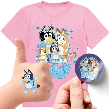 ZESTAW KOSZULKA + TATUAŻE NAKLEJKI BLUEY BLUE 128