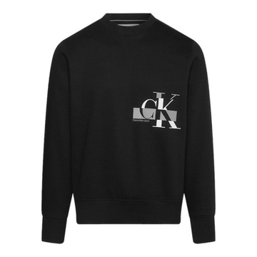 CALVIN KLEIN BLUZA MĘSKA GLITCHED CK LOGO CREW NECK CZARNA r.L