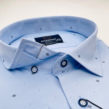 DUŻY ROZMIAR wizytowa błękitna koszula męska z lycrą we wzorki do garnituru