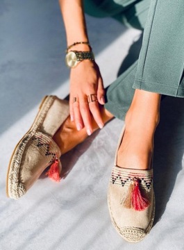 Espadryle boho z frędzlem BIRNA BEIGE 36
