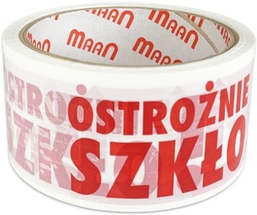 Taśma pakowa Biała OSTROŻNIE SZKŁO OSTRZEGAWCZA DO PAKOWANIA 48 mm x 40 m