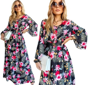 DŁUGA SUKIENKA DAMSKA na lato wzorzysta modny print kwiaty