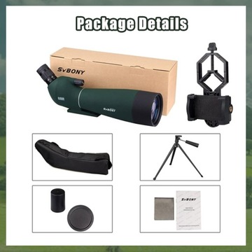 Трубы наблюдения Svbony SV28 (20-60x80) со штативом и адаптером для смартфона