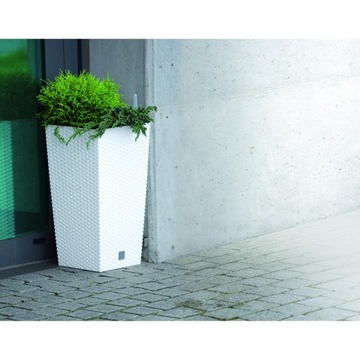 УЛИЧНЫЙ ЦВЕТОЧНЫЙ ВАЗ ИЗ РОТЕГА, БЕЛЫЙ С ВСТАВКОЙ, ВЫСОКАЯ КРЫШКА