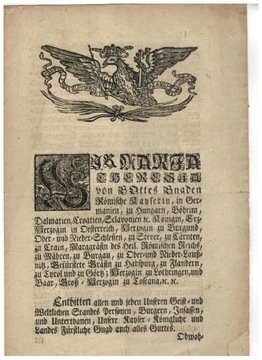 Austria 1760 Maria Teresa patent dokument