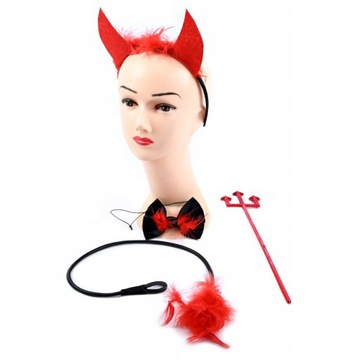 ZESTAW DIABEŁKA ROGI OGON TRÓJZĄB DIABŁA STRÓJ HALLOWEEN JASEŁKA