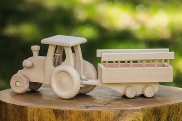 Деревянный ТРАКТОР со съемным деревянным прицепом