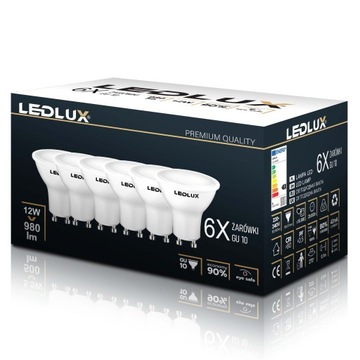 Набор из 6 светодиодных лампочек GU10 12Вт = 95Вт SMD Premium LEDLUX не мигает, 3 ЦВЕТА