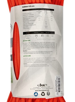 Динамическая веревка Beal Karma 9,8 мм 70 м - твердый оранжевый