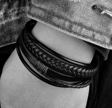 Мужской плетеный кожаный браслет, черный, нержавеющая сталь, плетение