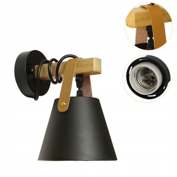 LAMPA KINKIET DREWNIANA E27 SYPIALNIA DEKORACYJNE LED ŚCIENNA NOCNA LAMPKA