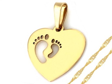 Złoty komplet biżuterii 333 serduszko stópkami łańcuszek z zawieszką serce