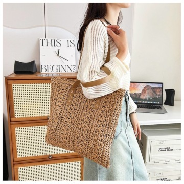 ЖЕНСКАЯ СОЛОМНАЯ СУМКА, ЛЕГКАЯ СУМКА НА ПЛЕЧЕ, БЕЖЕВЫЙ БОХО