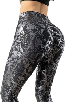 Legginsy damskie z nadrukiem, push up modelujące, siłownia, Fitness L