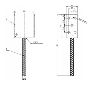 MOCNA PS120U PODSTAWA SŁUPA DO WMUROWANIA KOTWA 120mm CE