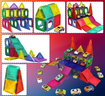 KONSTRUKCYJNE KLOCKI MAGNETYCZNE 3D TOR SAMOCHODOWY 20 autek ZESTAW 68el
