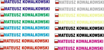 NAKLEJKA NA ROWER FLAGA NAZWISKO IMIE RÓŻNE KOLORY