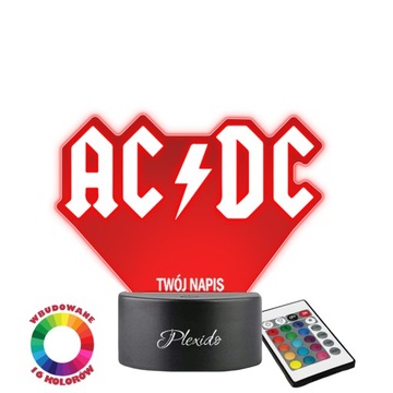 Lampka Nocna 3D Led Zespół AC/DC Grawer Imię Pilot