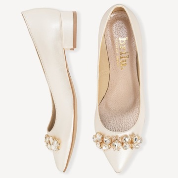 BRILU ŚLUBNE BALERINKI Z OZDOBĄ IVORY 39