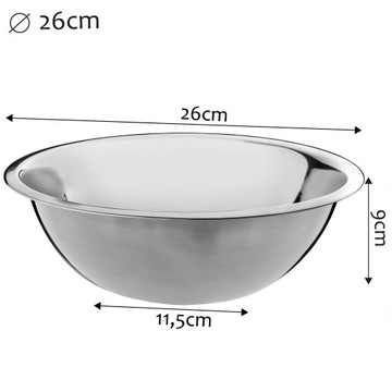 MISKA KUCHENNA MISKI 26 cm NIERDZEWNA STALOWA OKRĄGŁA DO SAŁATEK GOTOWANIA
