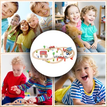 Деревянный поезд Железнодорожные пути Локомотив + вагоны на аккумуляторе