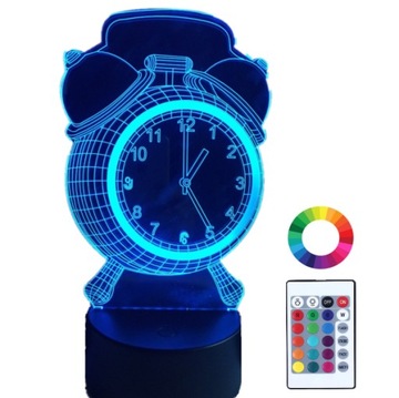Lampka Nocna LED 3D Budzik Zegar Czas Grawer Imię